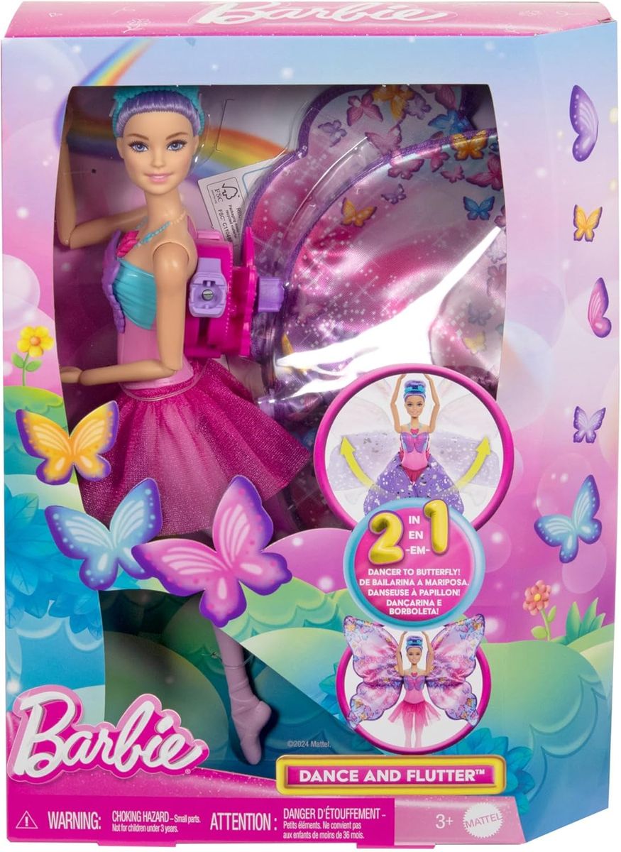 Mattel HXJ10 - Barbie - Dance and Flutter - 2-in-1 Puppe, T&auml;nzerin und Schmetterling 