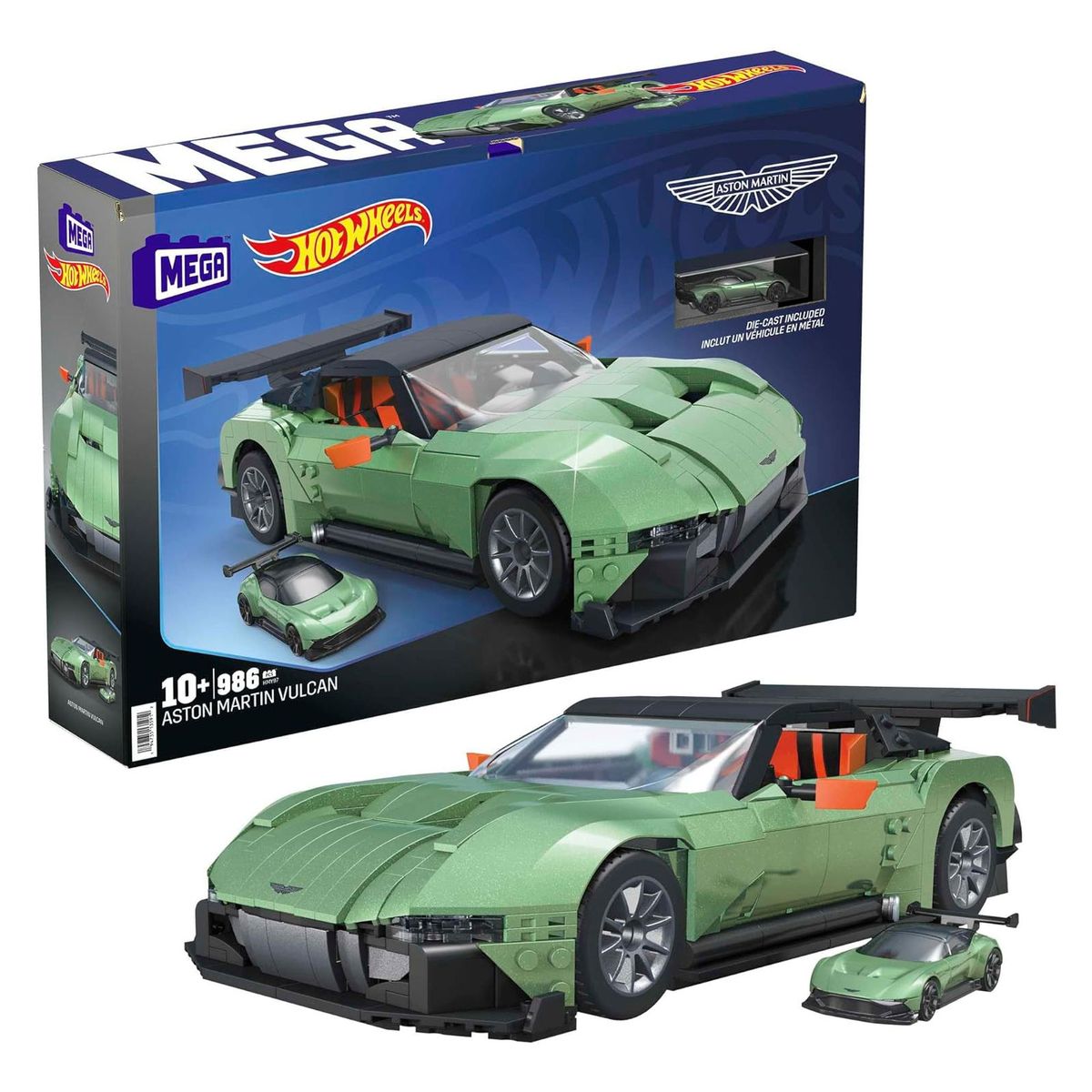 Mattel HMY97 - Hot Wheels - MEGA - Aston Martin Vulcan, 1:18 mit 986 Teilen 