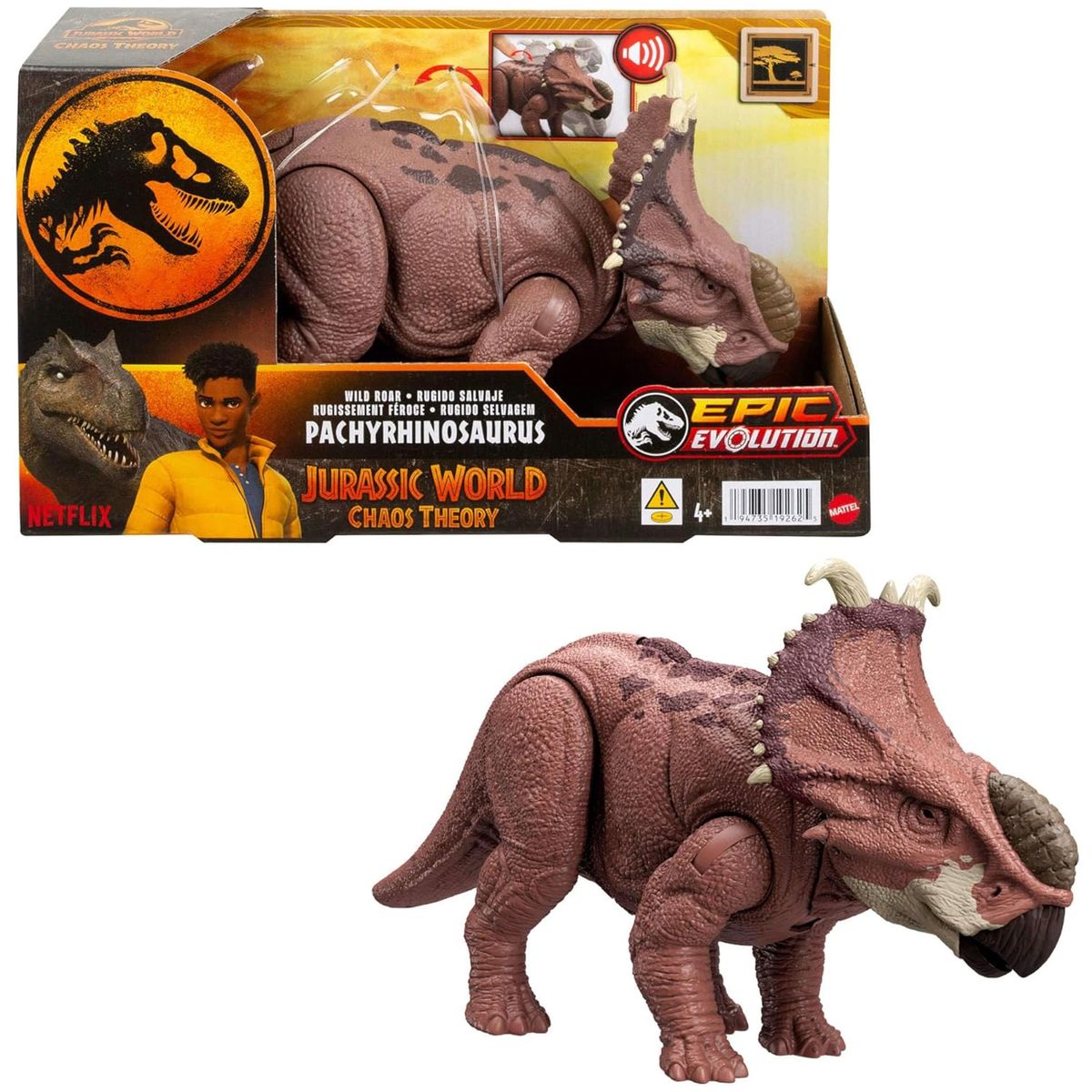 Mattel HTK72 - Jurassic World - Wild Roar - Pachyrhinosaurus, mit Sound 