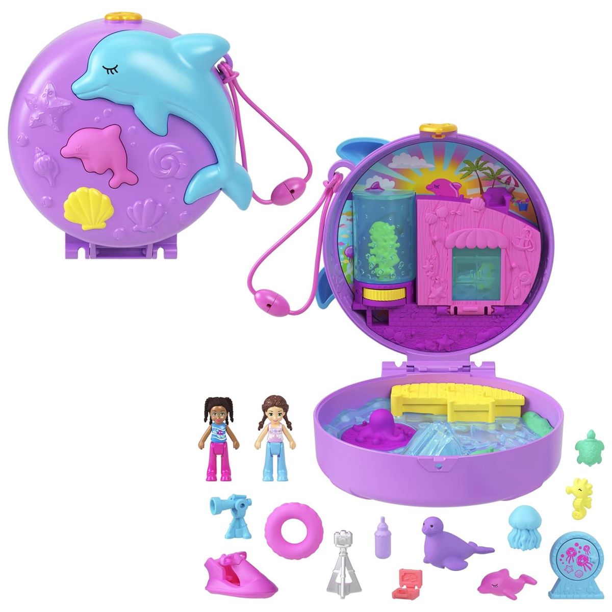 Mattel HWN96 - Polly Pocket - Delfin-Rettungsstation Schatulle 