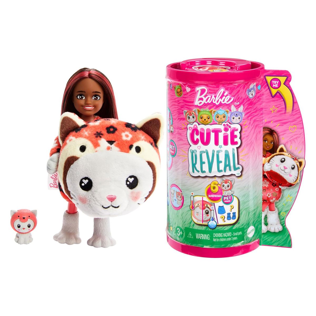 Mattel HRK28 - Barbie - Cutie Reveal - Chelsea-Puppen &ndash; Magische &Uuml;berraschungen zum Spielen und Sammeln! - K&auml;tzchen/roter Panda-Edition 