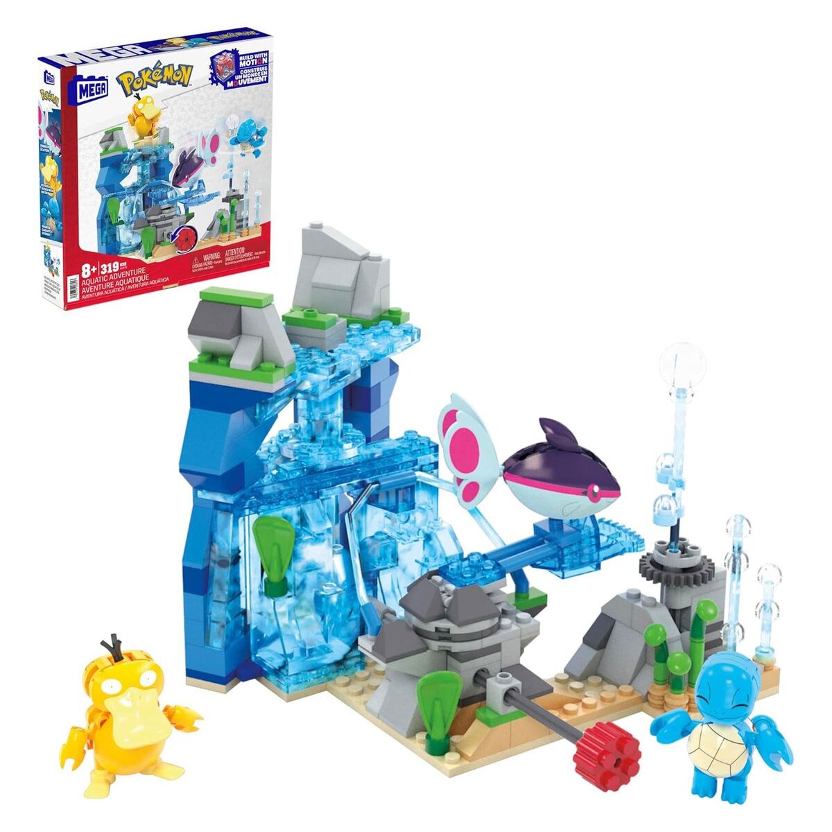 HXF79 - Mega - Pokémon - Wasserabenteuer mit Schiggy, Enton & Finneon - Bauset mit 319 Teilen