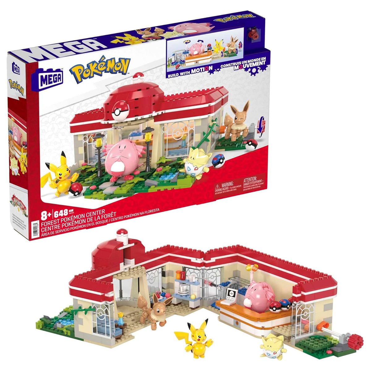 Mattel HNT93 - Mega - Pok&eacute;mon - Pok&eacute;mon-Center - Bauset mit Pikachu, Chaneira, Evoli und Togepi, 648 Teile 