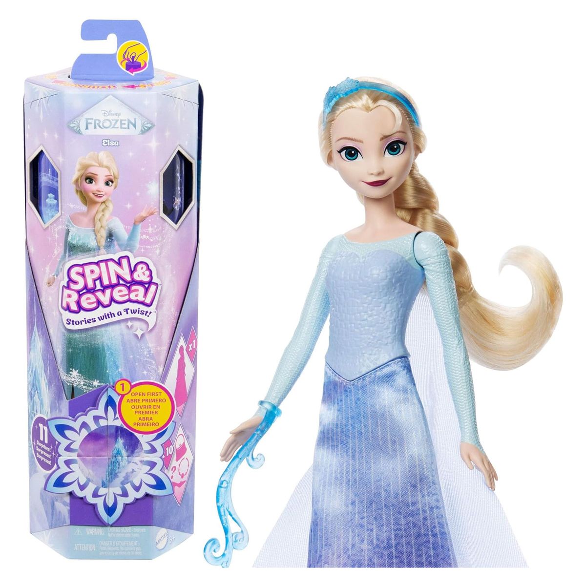 Mattel JBG59 - Disney Frozen - Spin & Reveal - Puppe mit 10 &Uuml;berraschungen und Mode-Accessoires, Elsa 