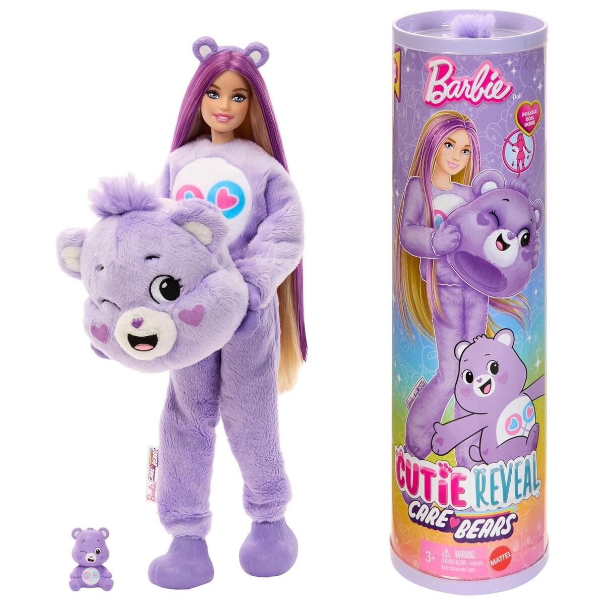 JCN94 - Barbie - Cutie Reveal - Care Bears - Glücksbärchis - Puppe mit Teile-gern-Bärchi-Kostüm und 10 Überraschungen