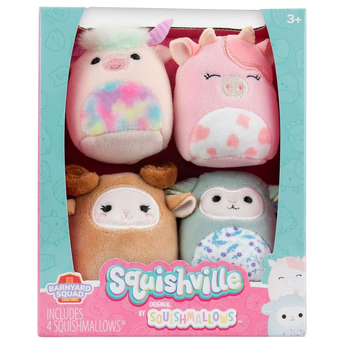 Jazwares SQM0506 - Squishville by Squishmallows - Scheunen Squad &ndash; 4er Pack 5 cm Pl&uuml;schfiguren 