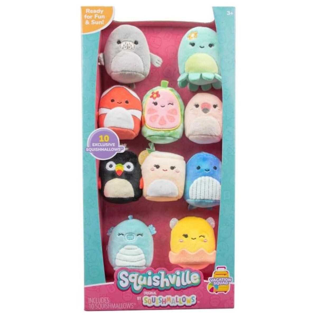 SQM0447 - Squishville by Squishmallows - 10er-Pack Urlaubs Squad, Plüschfigur, 5 cm