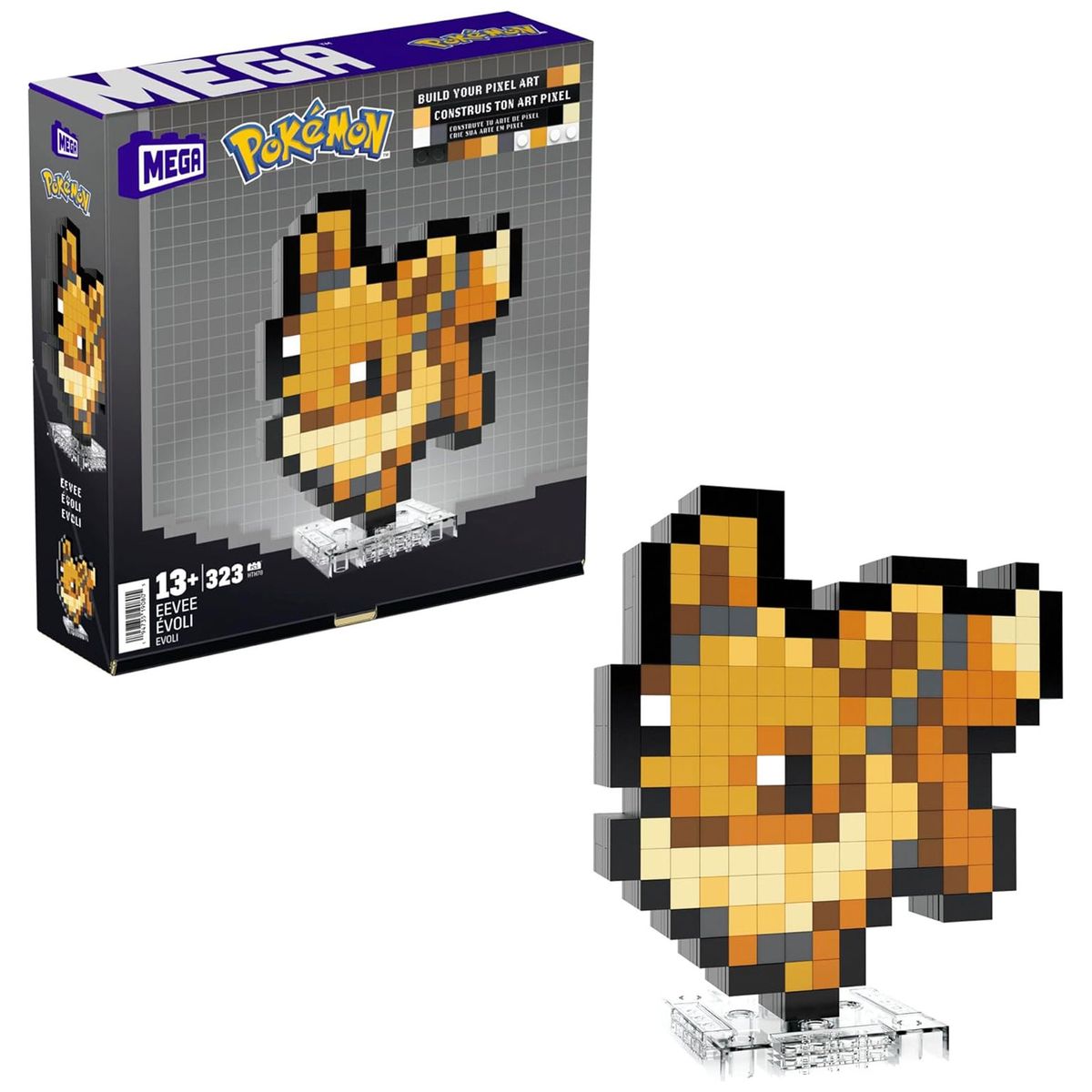 Mattel HTH78 - Mega - Pok&eacute;mon - Evoli Pixel Art Bauset, 323 Teile 