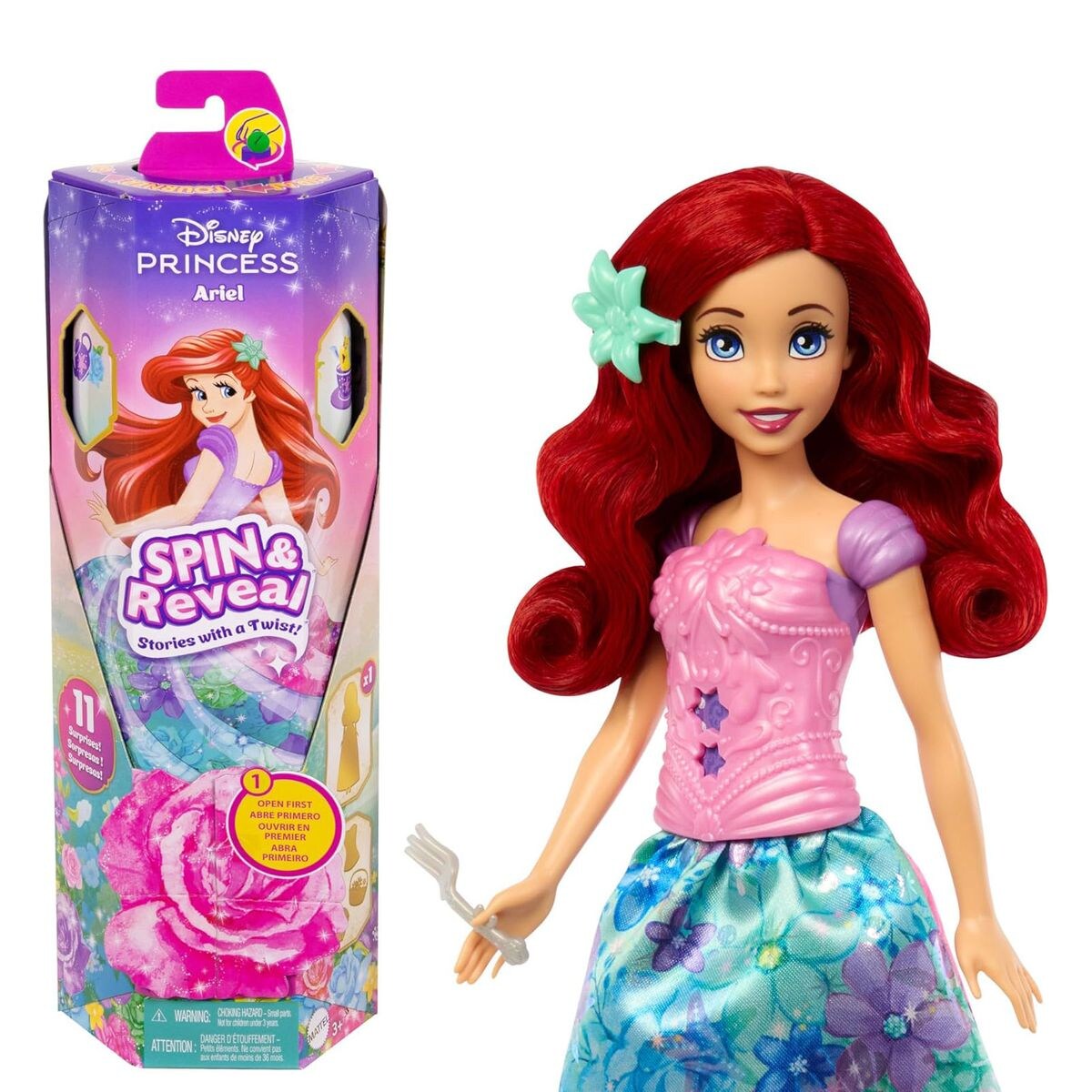 HTV88 - Disney Princess - Spin & Reveal - Puppe mit zusätzlichen Überraschungen, Arielle
