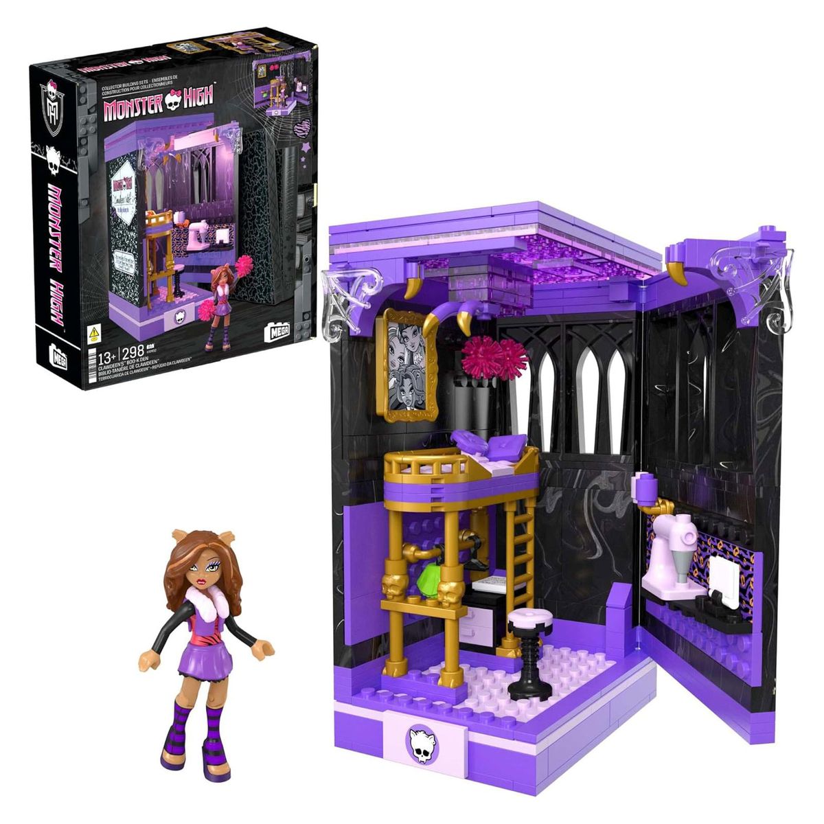 Mattel HXM32 - Mega - Monster High - Clawdeens Spuk-Buch-Ecke, Bauset mit 298 Teilen 