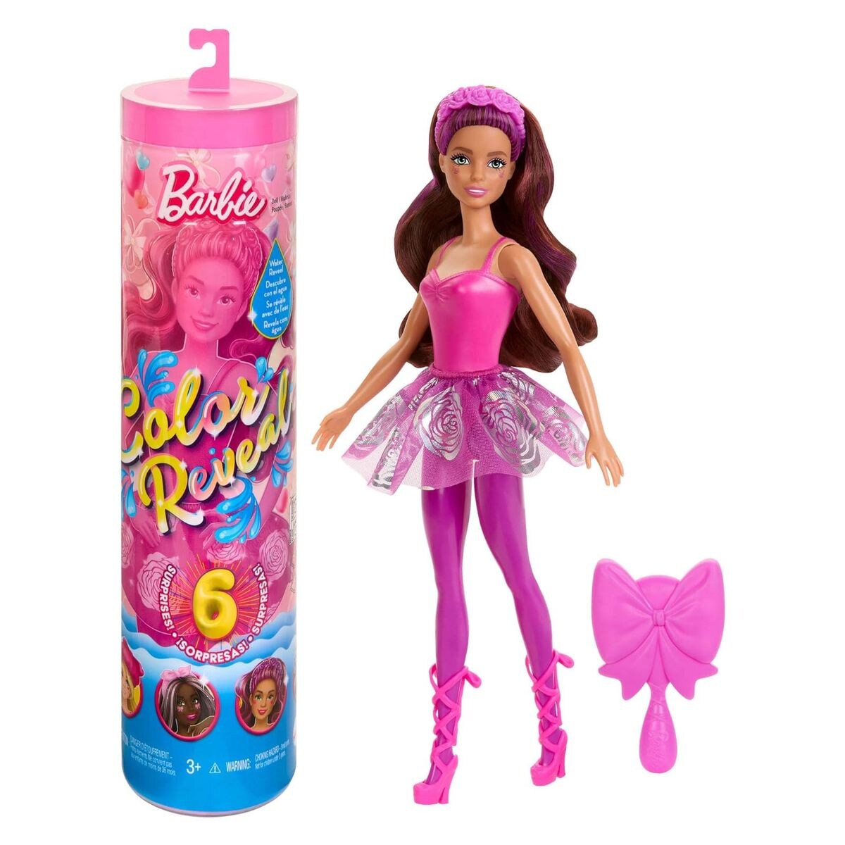 HRK17 - Barbie - Color Reveal - Ballerina-Puppe mit 6 Überraschungen & Farbwechsel (Auswahl der Puppe zufällig)