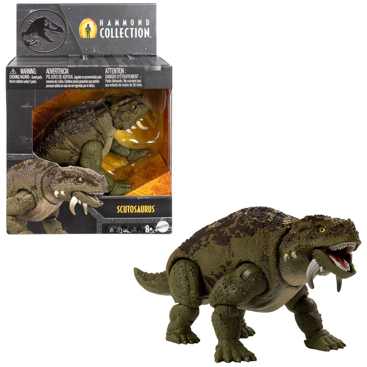 Mattel JDJ08 - Jurassic World - Hammond Collection - Deluxe Figur Scutosaurus, beweglich, ca. 15 cm 