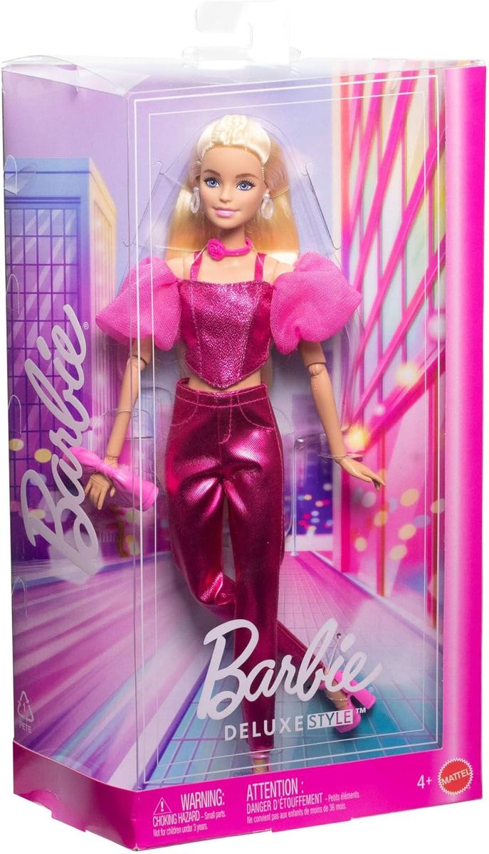 Mattel JFP40 - Barbie - Deluxe Style - Puppe im pinkfarbendem Metallic-Outfit 