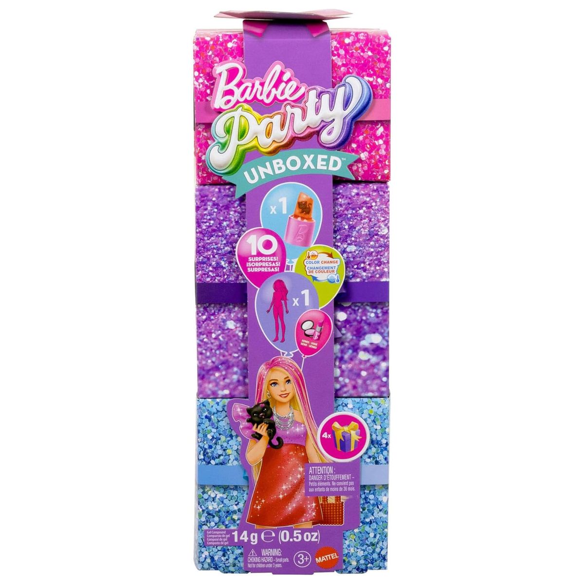 Mattel JFY68 - Barbie - Party Unboxed Glam Party &ndash; Modepuppe mit 10 &Uuml;berraschungen 