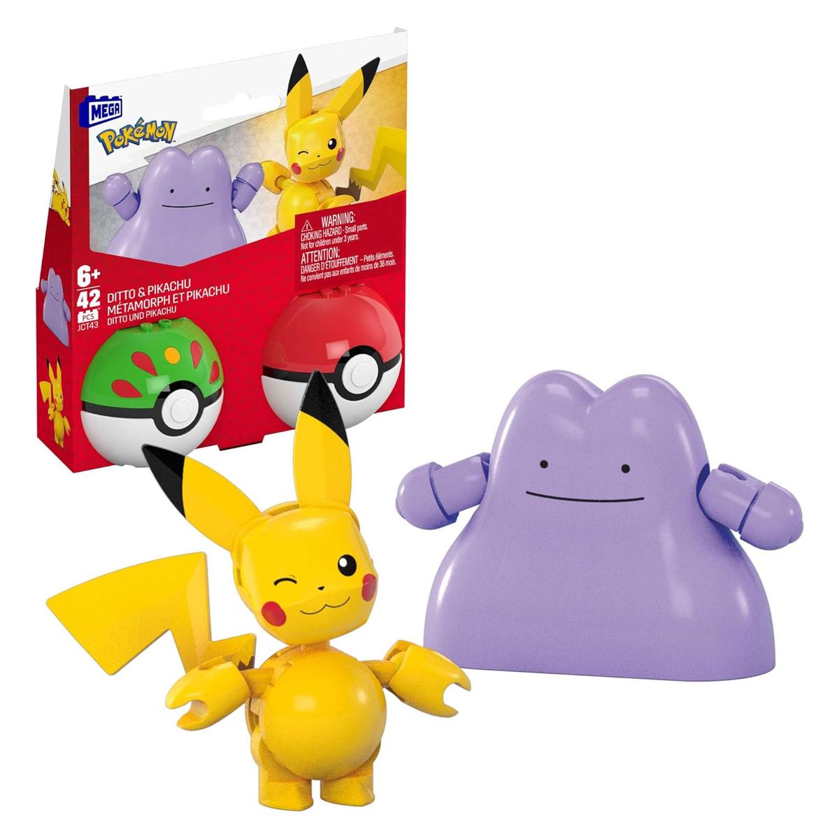 Mattel JCT43 - MEGA - Pok&eacute;mon - Pok&eacute;ball 2er-Pack, Pikachu und Ditto mit 42 Teilen 