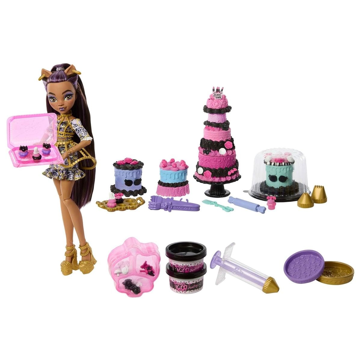 Mattel JBG78 - Monster High - Scary Sweet Birthday &ndash; Tortenset mit Clawdeen Wolf Puppe, &uuml;ber 20 Zubeh&ouml;rteile 