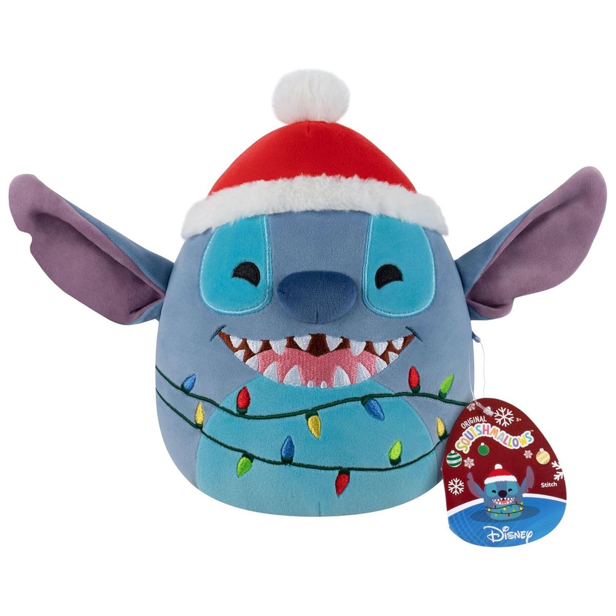 Jazwares SQDI01432 - Squishmallows - Disney Lilo & Stitch - Ultraweicher Stitch mit Weihnachtsm&uuml;tze und Lichterketten-Design, 20 cm 