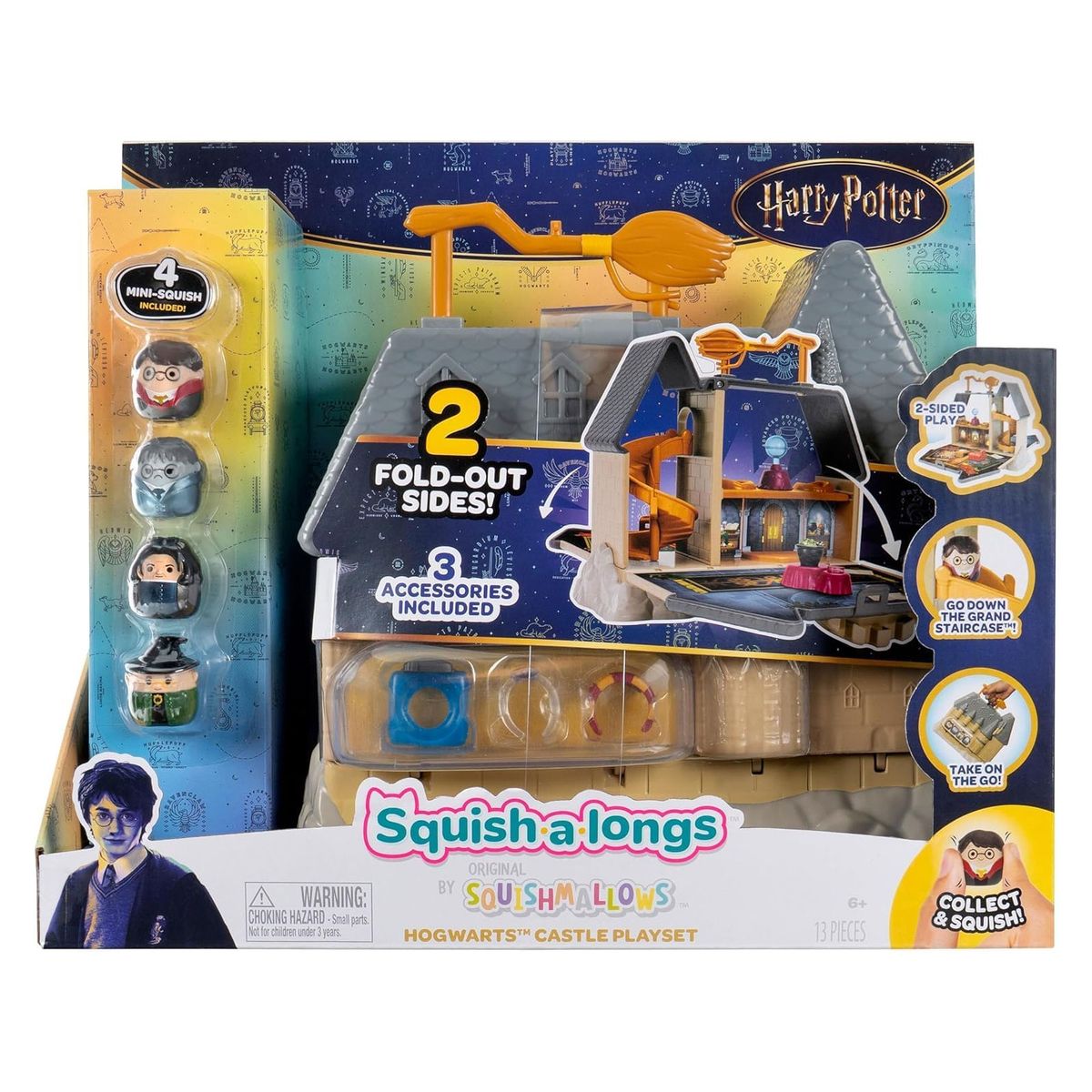 Jazwares SQAL0112 - Harry Potter - Squishmallows - Squish-a-longs - Spielset, 12 teilig, Schloss Hogwarts 
