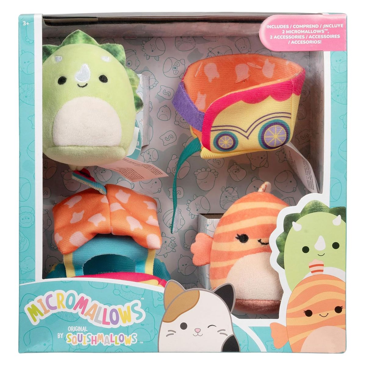Jazwares SQMM0015 - Squishmallows - Micromallows - Accessoire Set &bdquo;Zugfahrt&ldquo;, 2 Mini-Pl&uuml;schfiguren 6,5 cm (Tristan & Lucienne) 