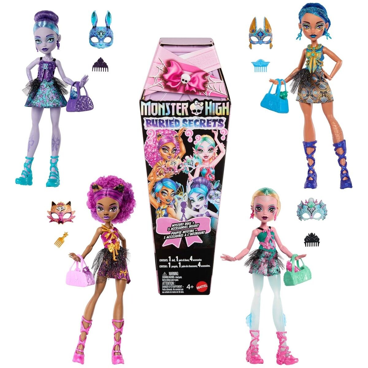 HYV64 sort. - Monster High - Buried Secrets - 1 Mystery Puppe und 5 Zubehörteile (verschiedenen Modelle)