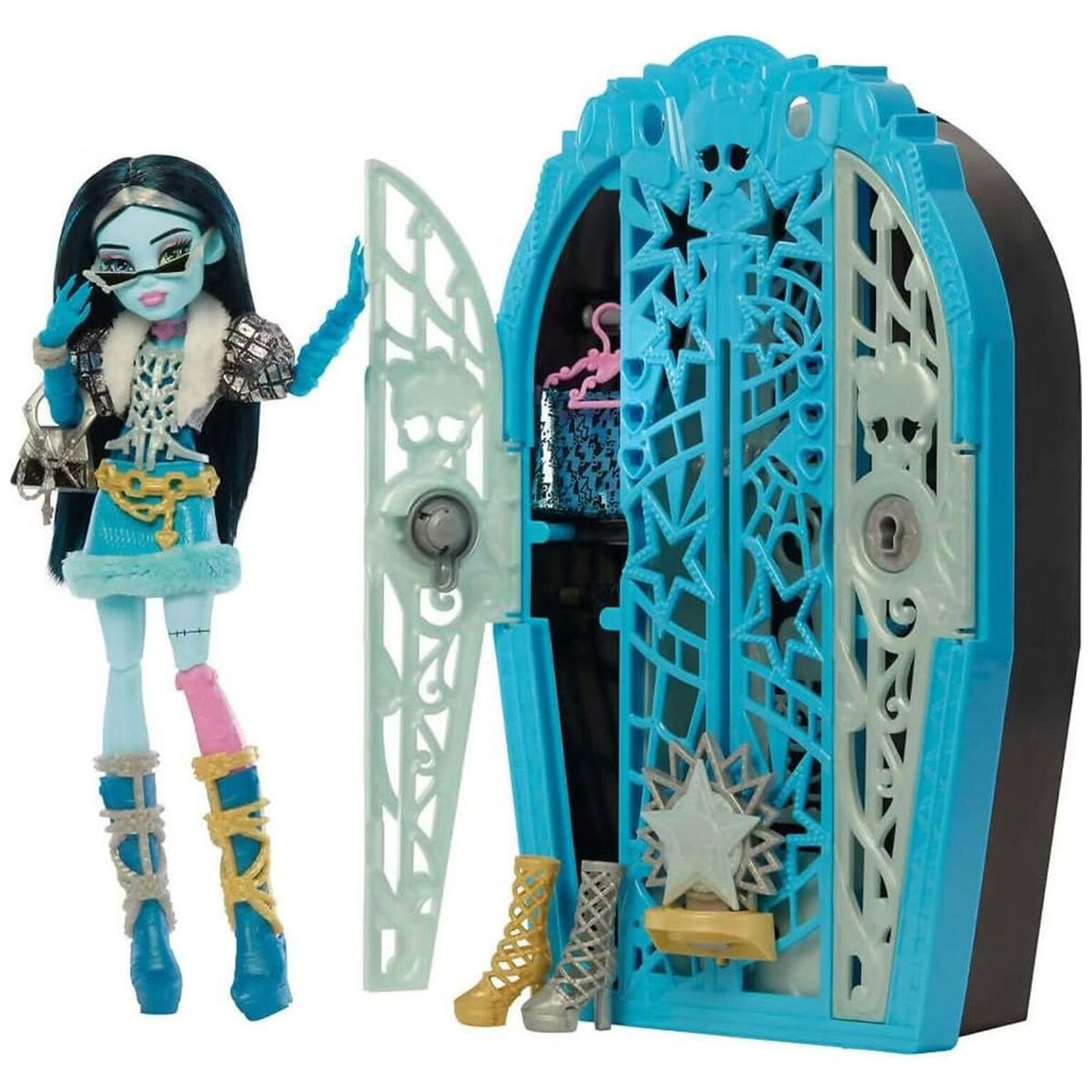 JBG81 - Monster High - Skulltimate Secrets Hauntlywood Mysteries – Frankie Stein Puppe mit 19+ Überraschungen, "Kleiderschrank"