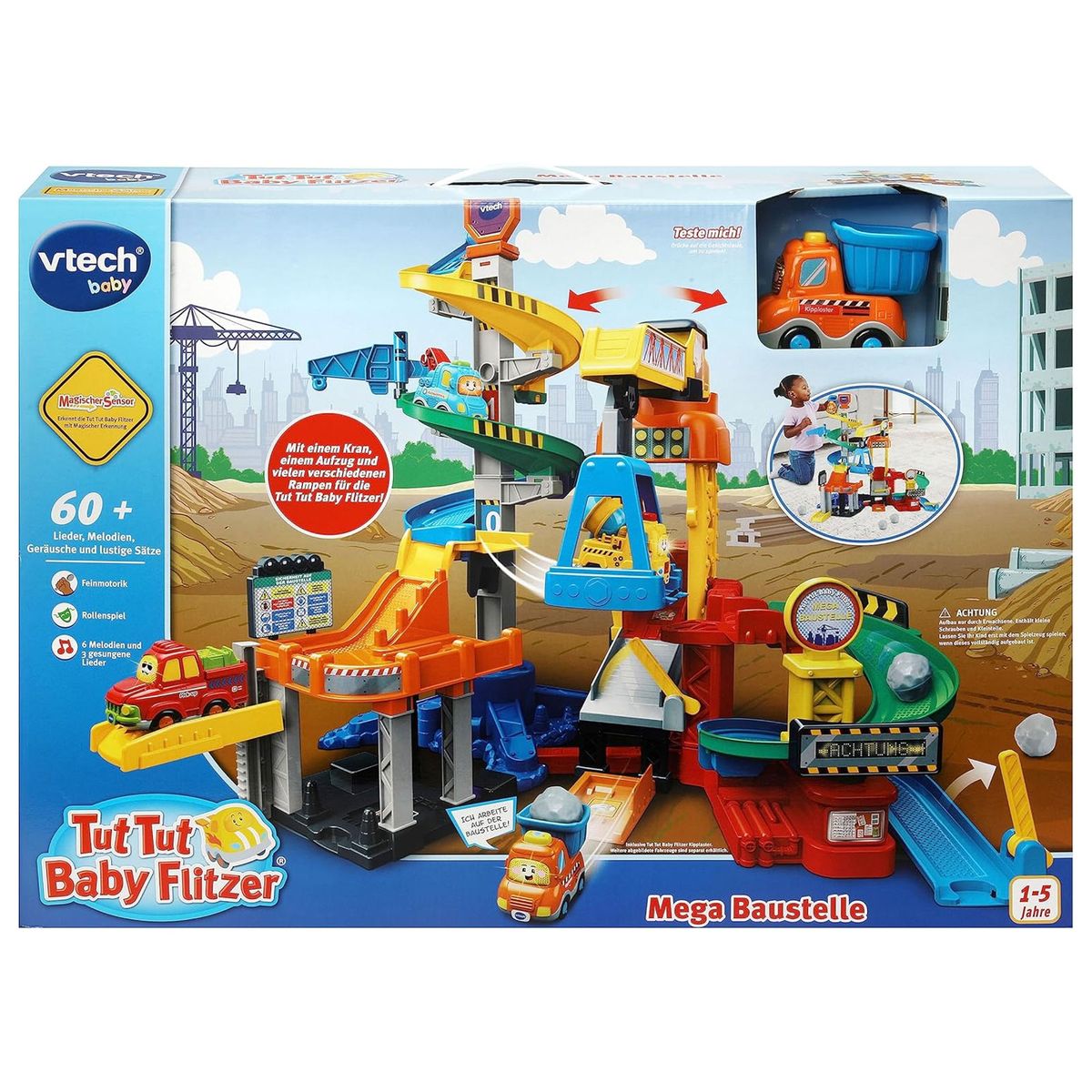 V-Tech 80-543574 - Tut Tut Baby Flitzer - Mega Baustelle &ndash; Spielset mit Kran, Aufzug & Kipplaster 