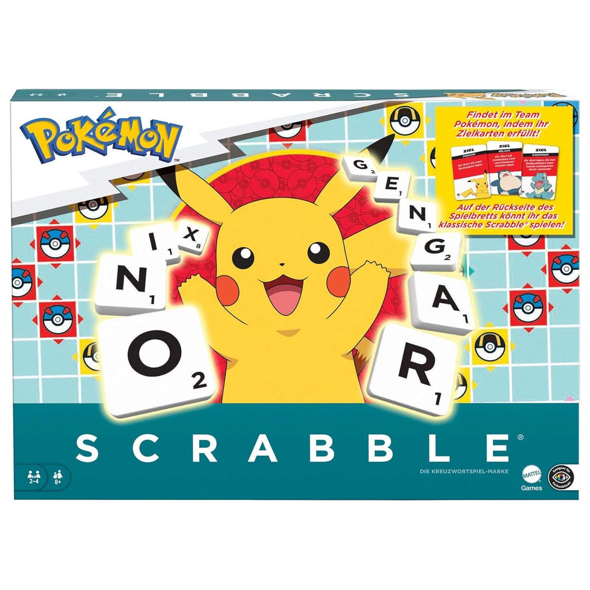 Mattel HXT28 - Mattel Games - Pok&eacute;mon - 2 in 1 Scrabble Brettspiel &ndash; Klassisch spielen oder Pok&eacute;mon-Modus w&auml;hlen 