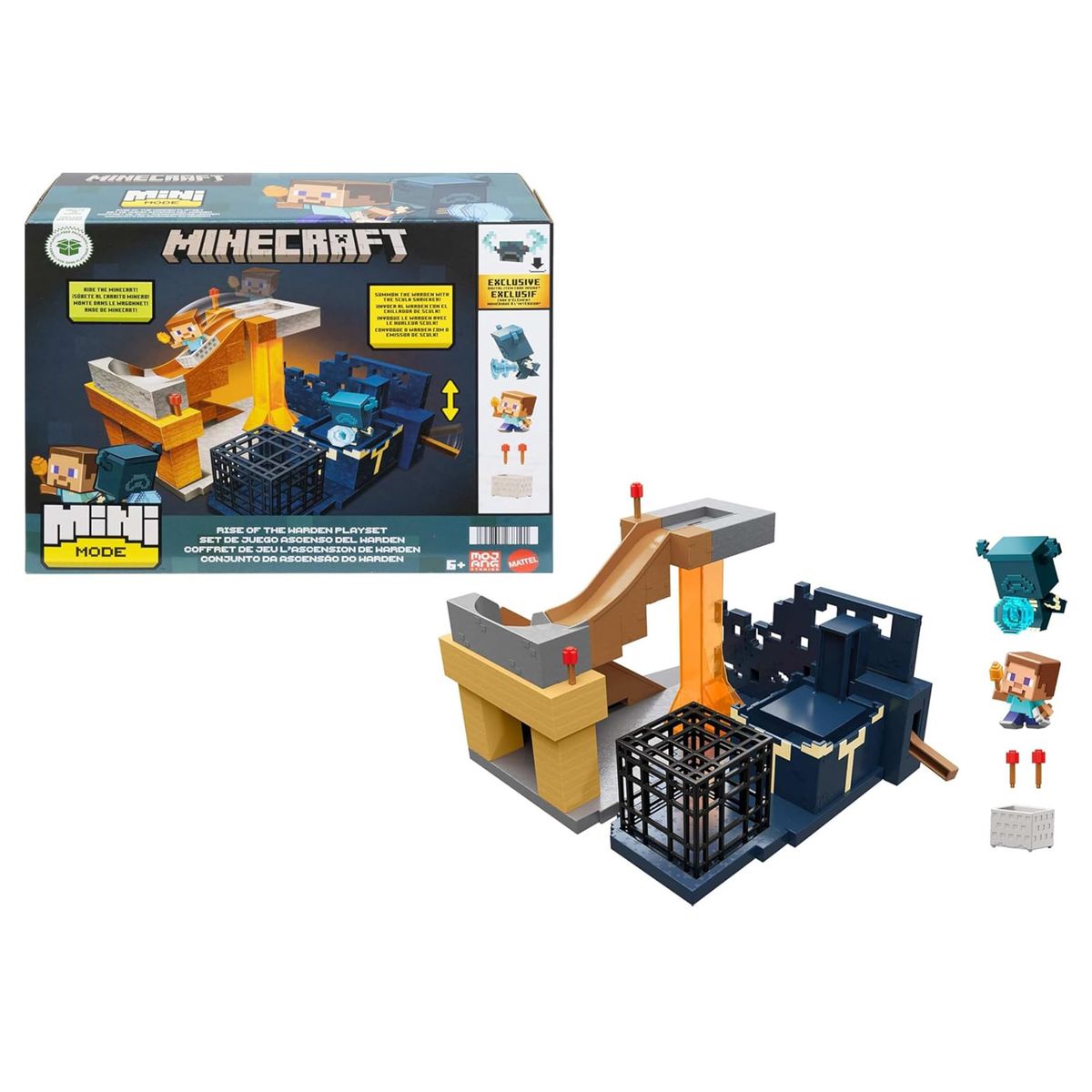 Mattel HXT72 - Minecraft - Mojang Studios - Mini Mode Warden Spielset, Aufstieg des W&auml;rters 