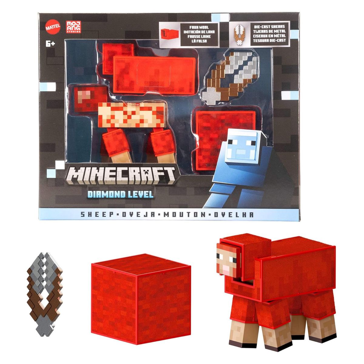 Mattel JCV22 - Minecraft - Mojang Studios - Diamond Level - rotes Schaf Actionfigur, ca. 9 cm mit 3 Zubeh&ouml;rteilen 