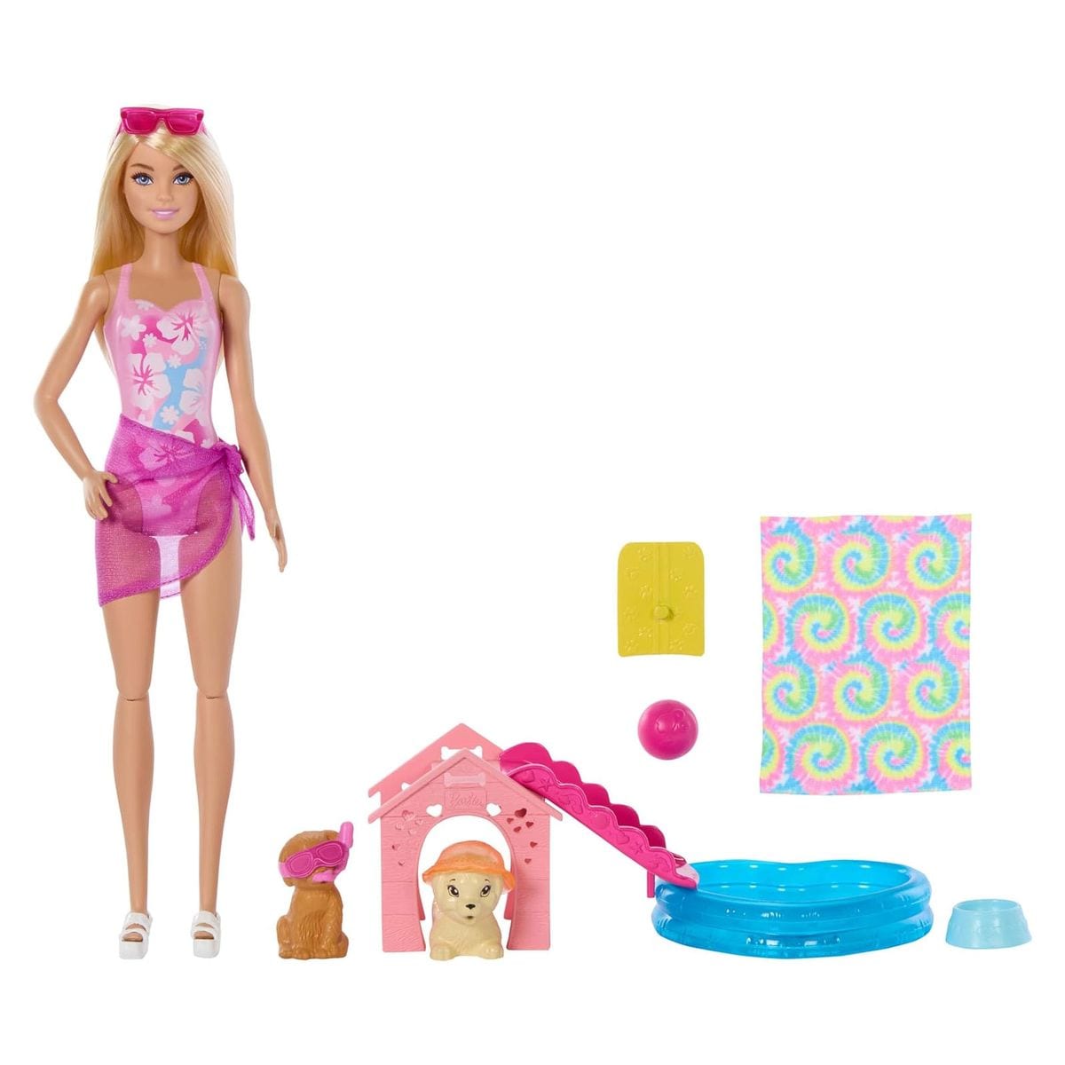 Mattel JBF35 - Barbie - Welpen Pool Party Spielset &ndash; Puppe mit Hundepool 