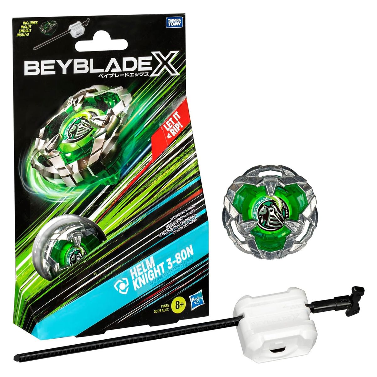 Hasbro F9581 - Beyblade X - Starter Pack &ndash; Helm Knight 3-80N &ndash; Abwehr-Kreisel mit Launcher 