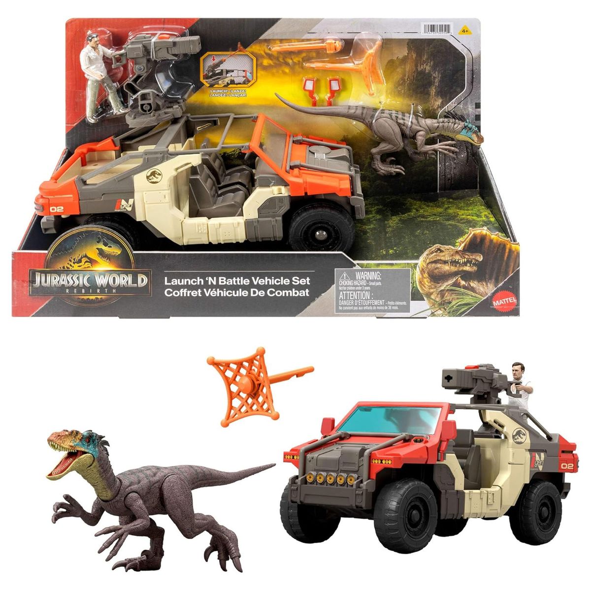 Mattel JGB59 - Jurassic World - Die Wiedergeburt - Spielset, Fahrzeug, Spielfiguren, Launch&acute;n Battle Fahrzeugset 