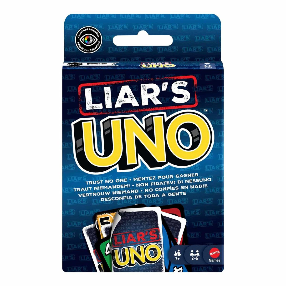 Mattel JLH43 - Mattel Games - UNO Liar's Kartenspiel mit barrierefreier Farbgestaltung 