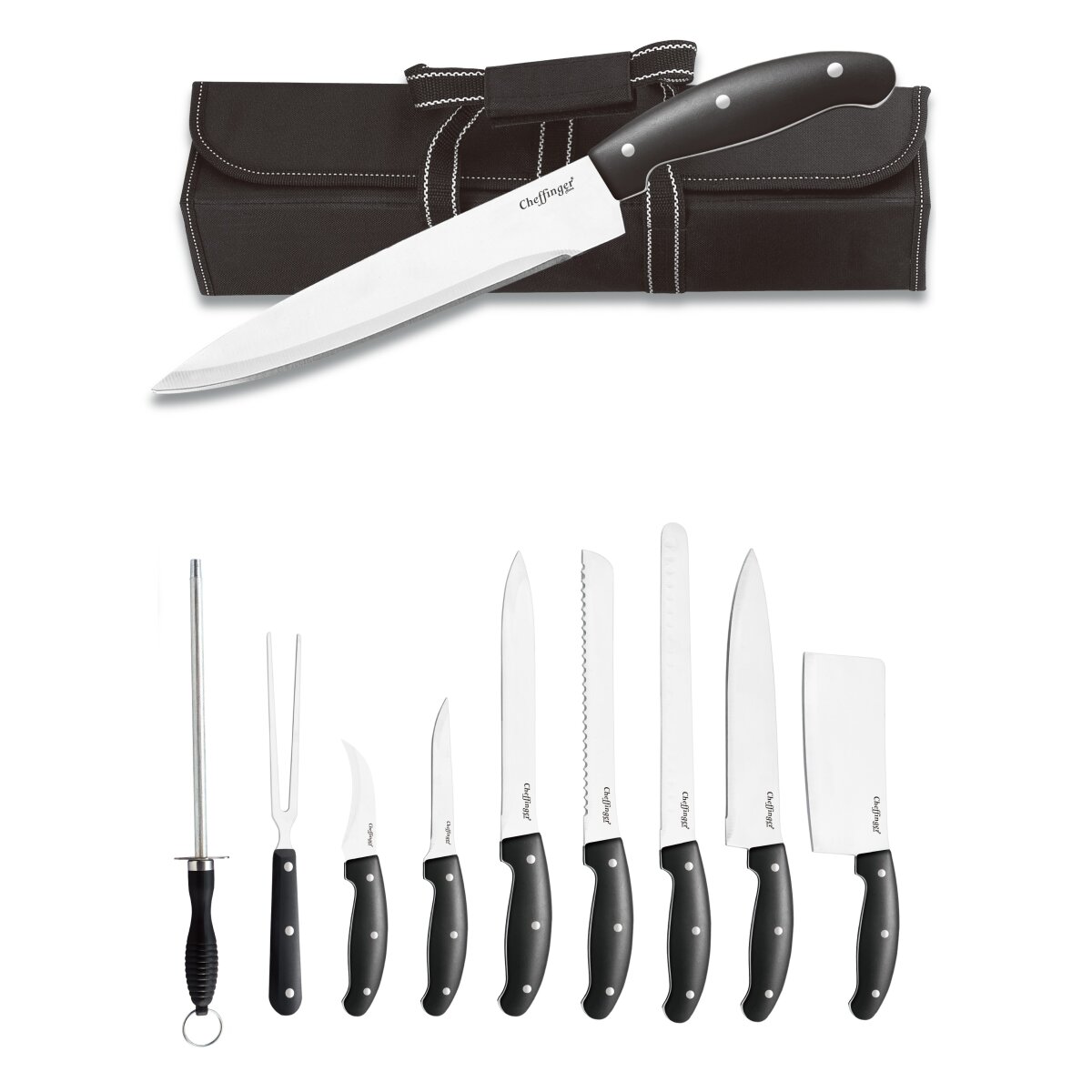 Cheffinger 10-teiliges Messer-Set aus Edelstahl mit Holzgriff - Bild 1