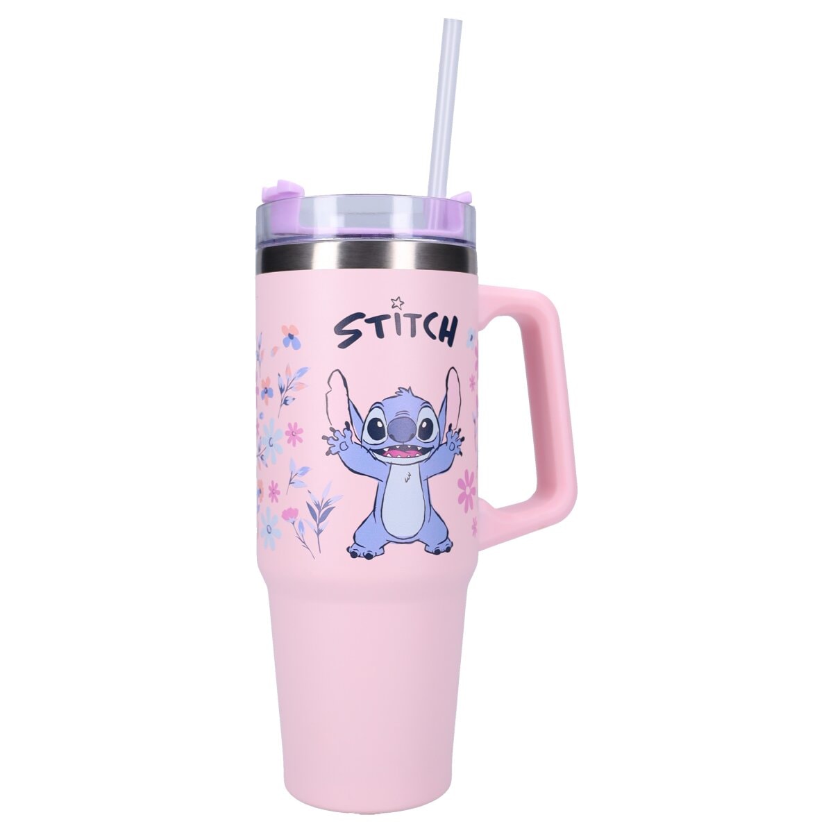 Lilo & Stitch Trinkflasche 900ml &ndash; Kinder Flasche mit Henkel, rosa - Bild 1