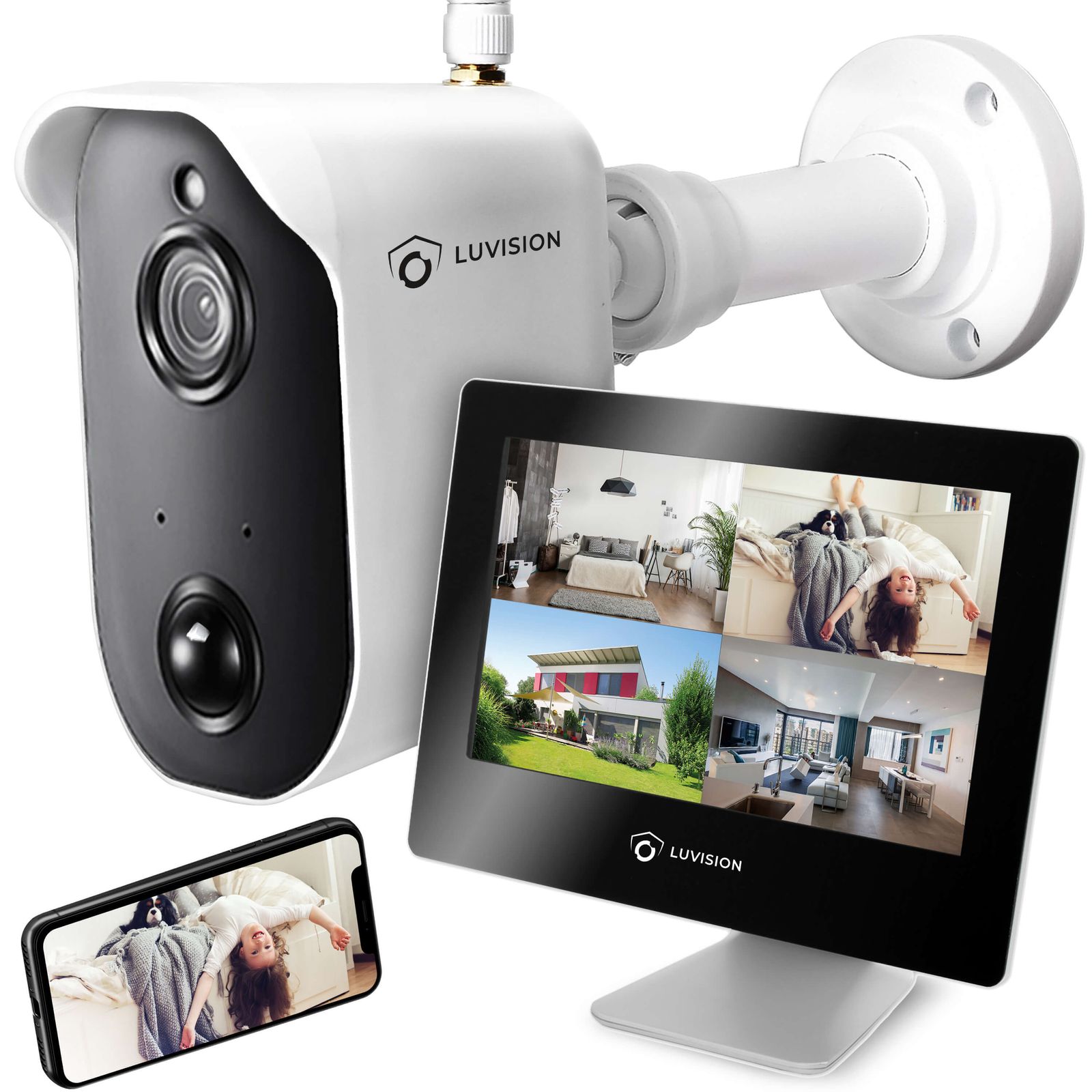 LUVISION Funk Akku Video &Uuml;berwachungssystem mit Batterie PIR Mikrofon Gegensprechfunktion Solar kompatibel 1 Kamera 