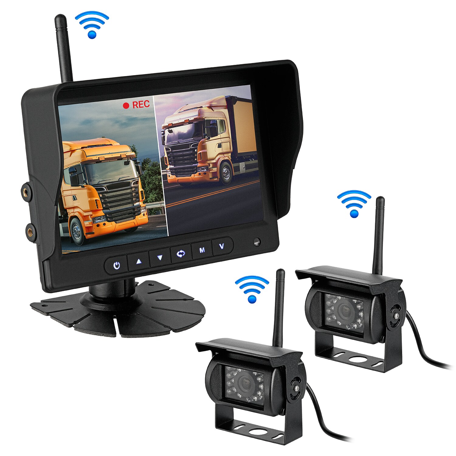 HD Funk Rückfahrsystem Digital für LKW Wohnmobil Auto Transporter 7" Monitor mit Aufnahmefunktion, Mikrofon  2 Kameras