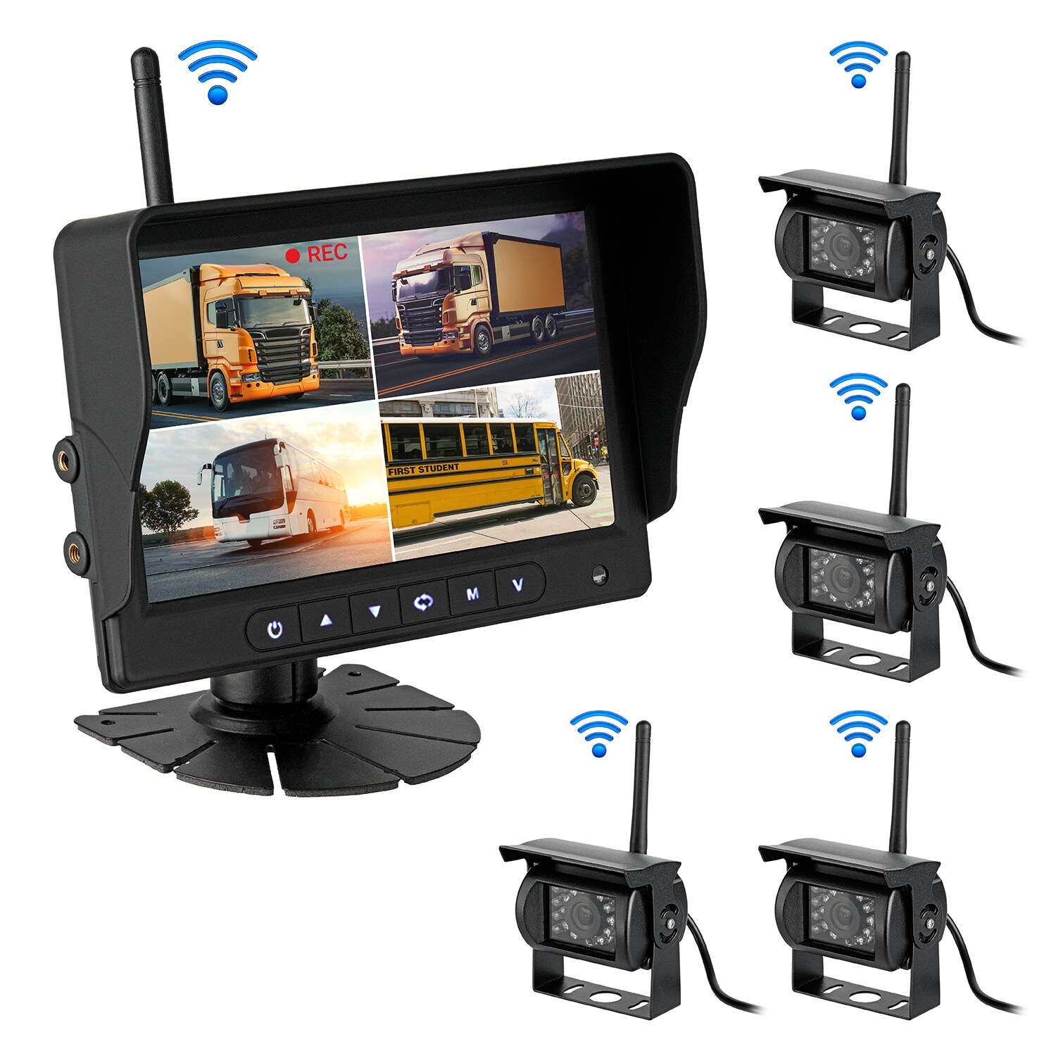 AHD QUAD DVR 4 Kanal Funk Rückfahrsystem Digital Auto Wohnmobil Monitor mit Mikrofon (4 Kameras)