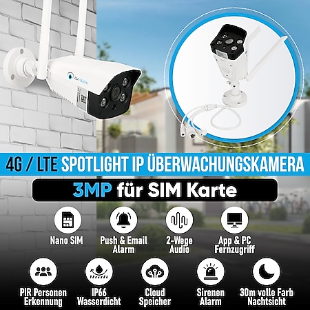 LUVISION 4G / LTE Spotlight 3MP IP Überwachungskamera Kamera mit