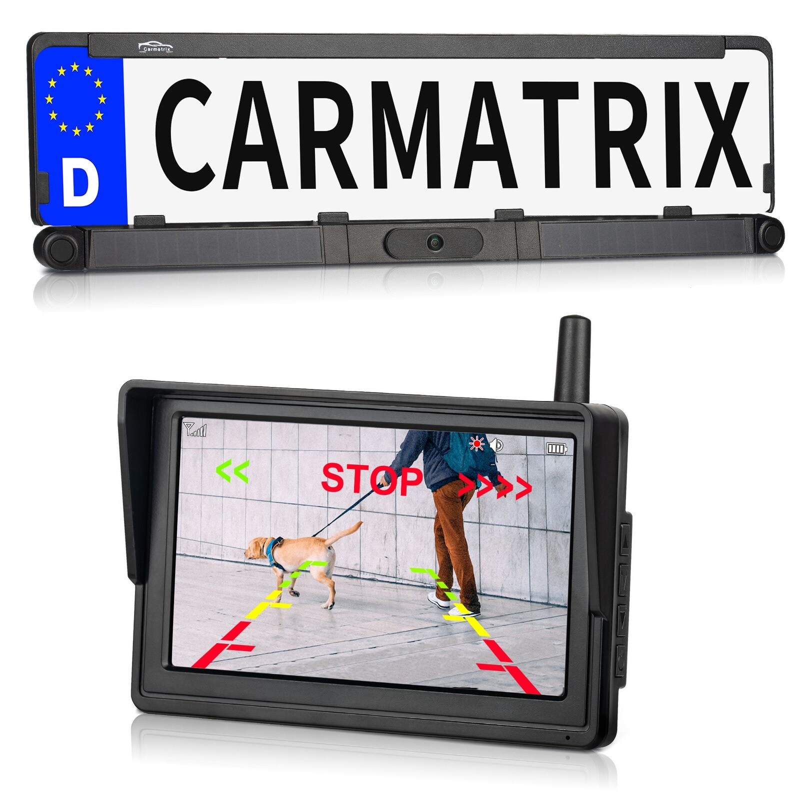 Solar Funk Rückfahrsystem HD Rückfahrkamera im Nummernschild mit 2 PDC Sensoren Solarpanel