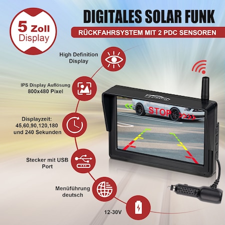 CARMATRIX Solar Funk Rückfahrsystem HD Rückfahrkamera im Nummernschild mit  2 PDC Sensoren Solarpanel bei Marktkauf online bestellen