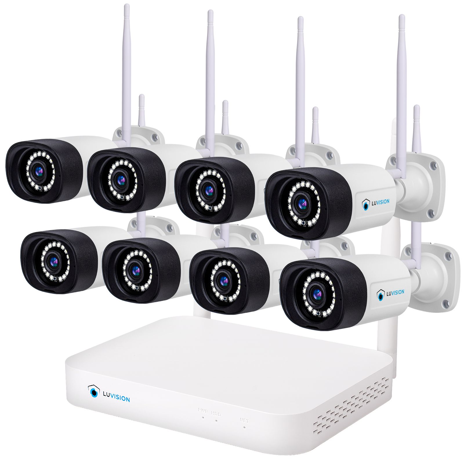 LUVISION WLAN Funk Video &Uuml;berwachungssystem KI NVR 5MP Nachtsicht Farbe Mikrofon Wifi6 8 Kameras 