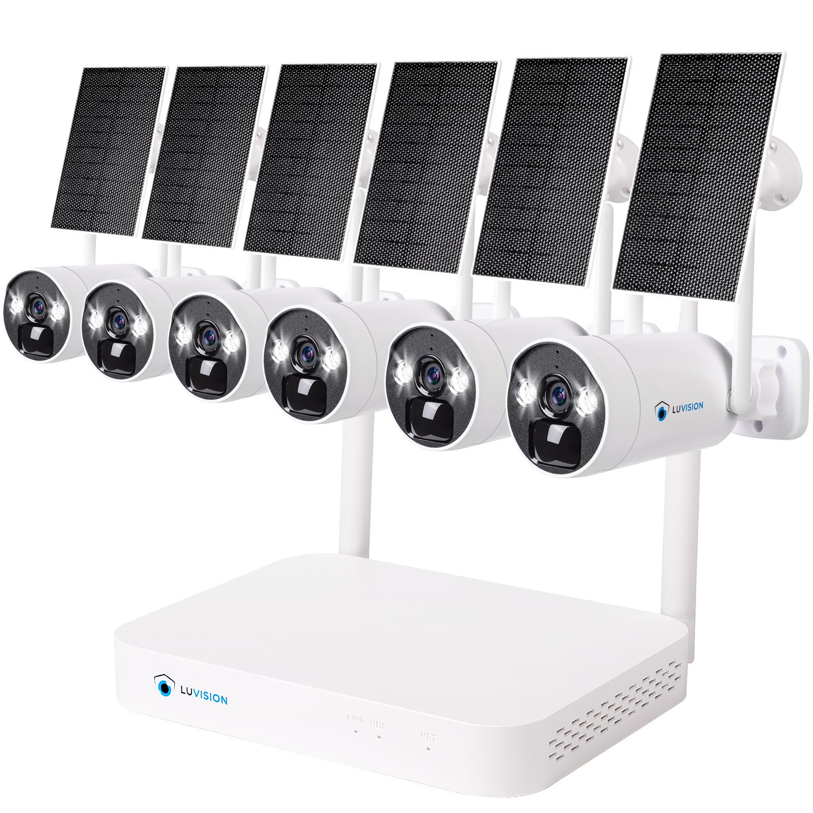 LUVISION Dual WLAN Solar Akku &Uuml;berwachungssystem 10 Kanal NVR 4MP &Uuml;berwachungskamera Set Mikrofon 6 Kameras 