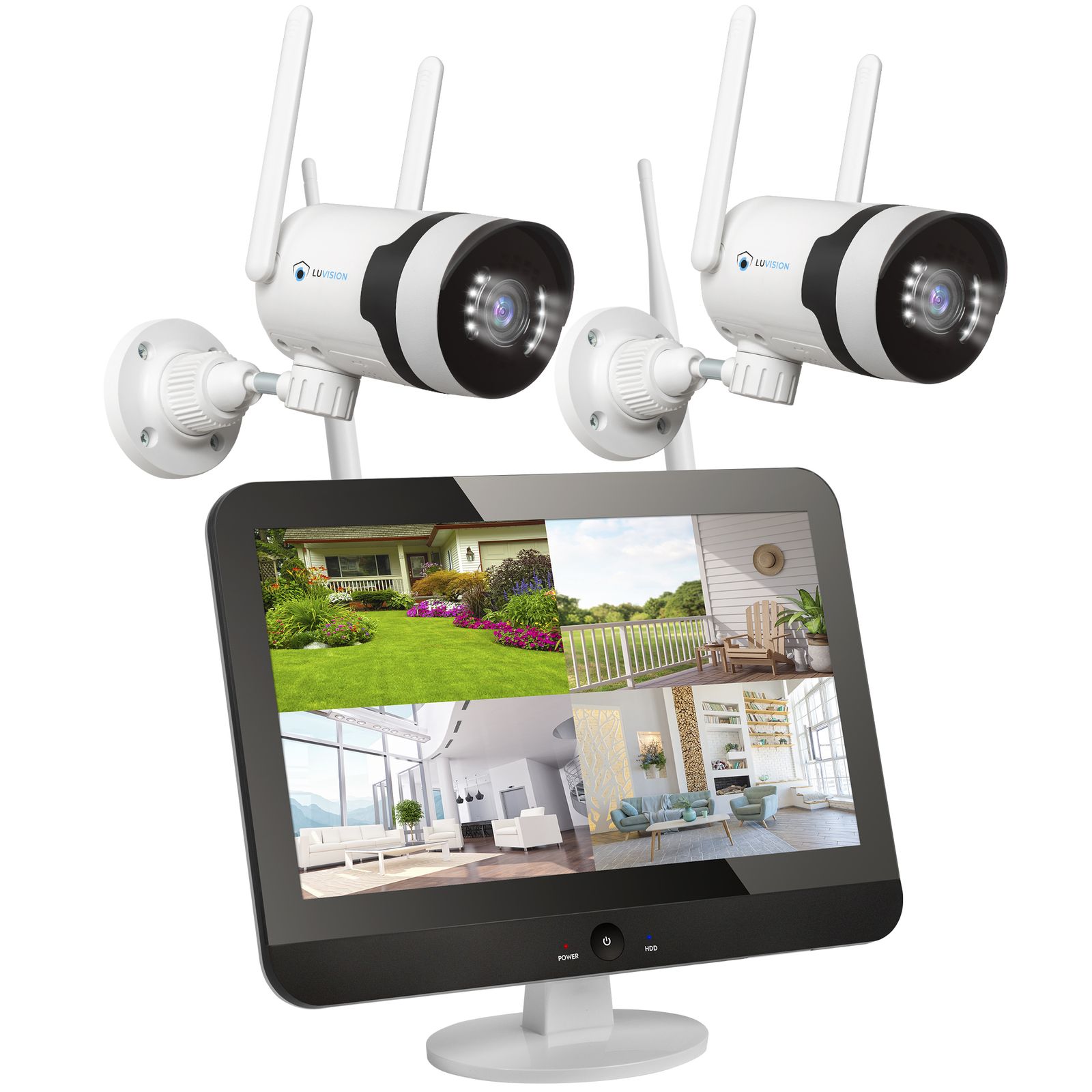 LUVISION Dual WLAN PTZ &Uuml;berwachungssystem mit Monitor 5MP, Mikrofon, Sirene, Nachtsicht, KI Bewegungsverfolgung 2 Kameras 