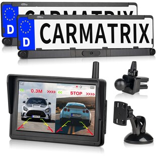 CARMATRIX Duo Solar Rückfahrsystem HD Rückfahrkamera im Nummernschild mit PDC Sensoren für Vorne und Hinten 