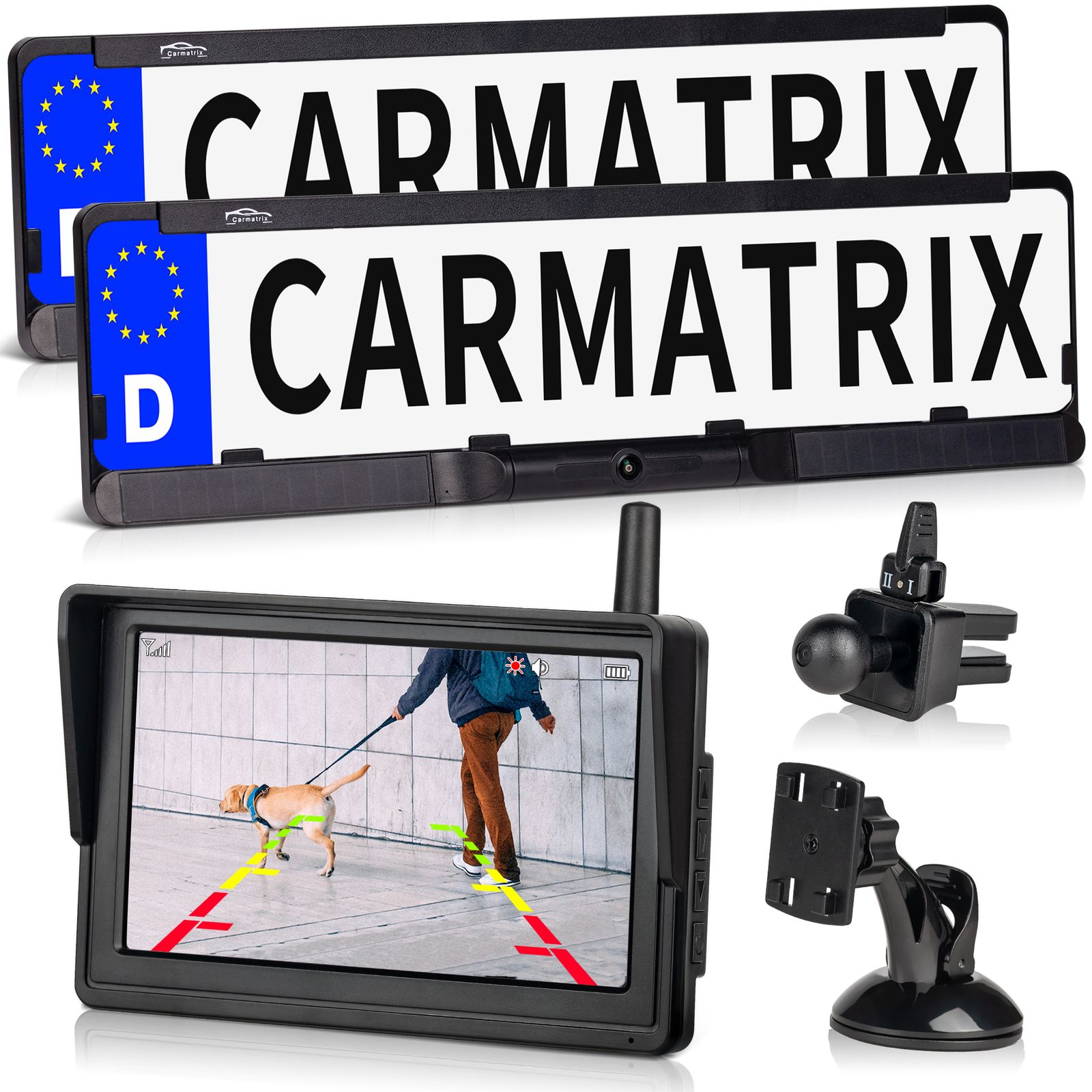CARMATRIX DUO HD Solar Funk R&uuml;ckfahrkamera mit 5" Monitor R&uuml;ckfahrsystem f&uuml;r Front und Heck 