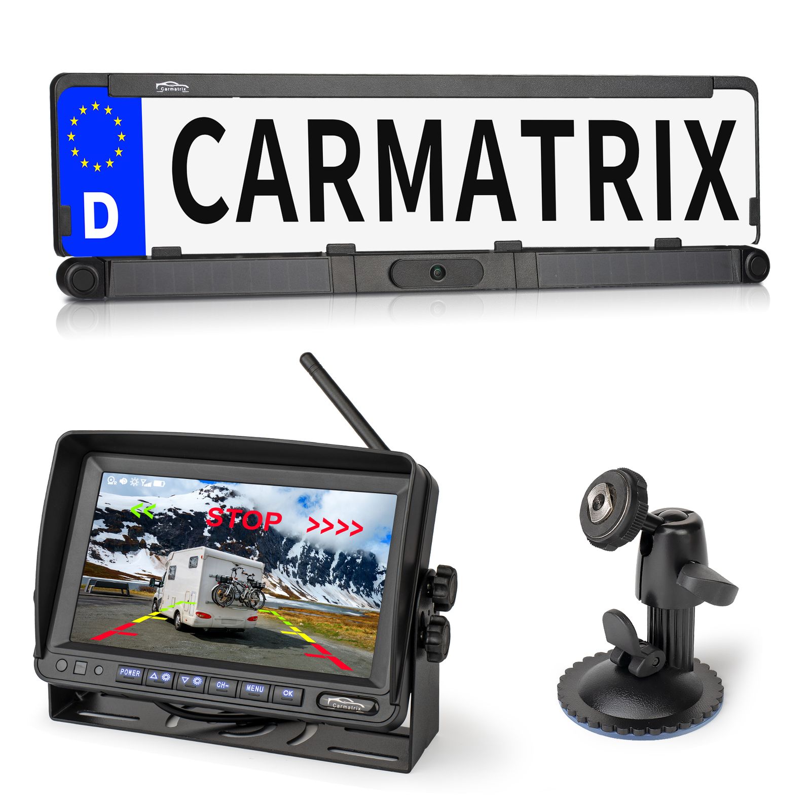 CARMATRIX Solar R&uuml;ckfahrsystem 7" IPS-HD Monitor R&uuml;ckfahrkamera f&uuml;r Wohnmobil, Wohnwagen, Transporter 