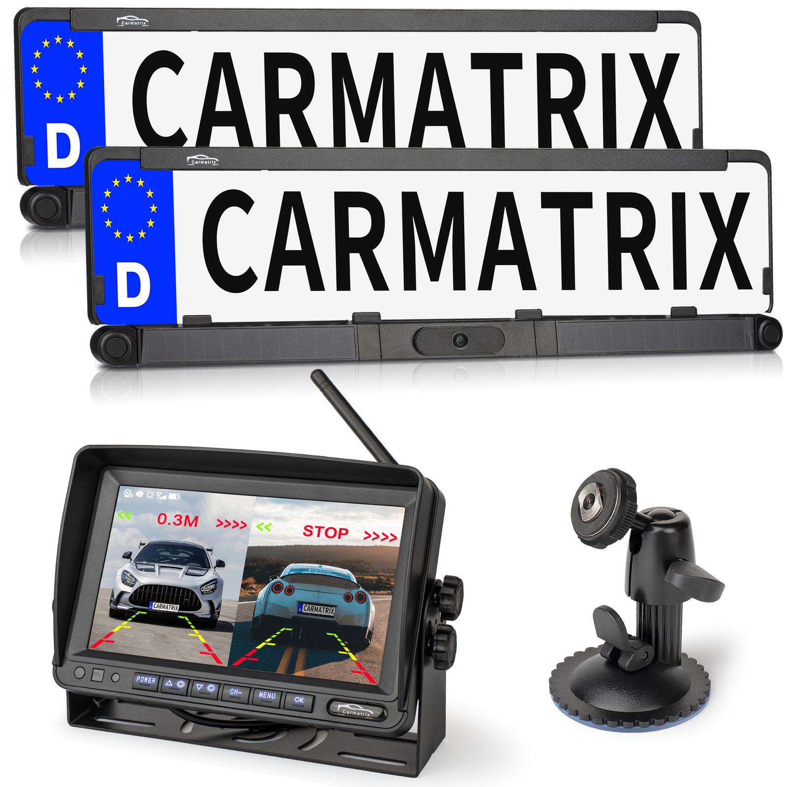 CARMATRIX DUO Solar R&uuml;ckfahrsystem 7" Monitor HD Einparkhilfe f&uuml;r Wohnmobil, Nutzfahrzeug, Transporter 