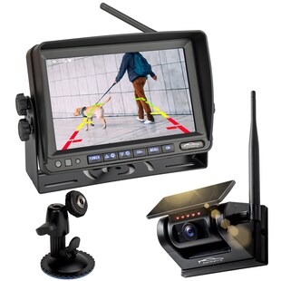 CARMATRIX Solar Rückfahrsystem mit 7" Monitor Rückfahrkamera mit Magnet Akku für Wohnmobil, Wohnwagen, Transporter 