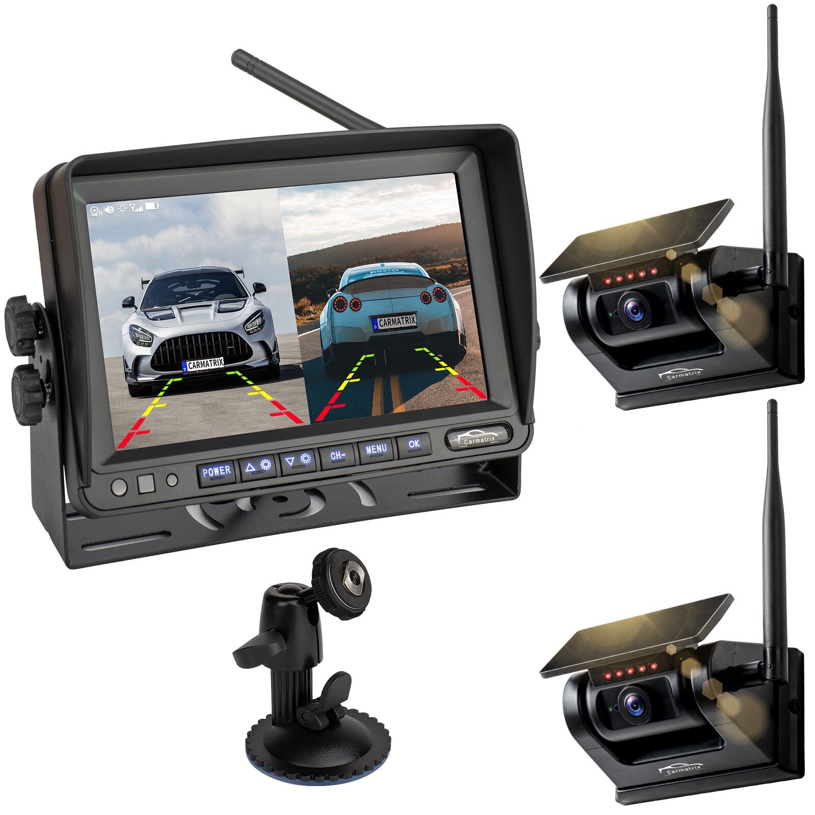 Solar Rückfahrsystem 7" Monitor magnetische Rückfahrkamera mit Akku für Wohnmobil, LKW, Transporter